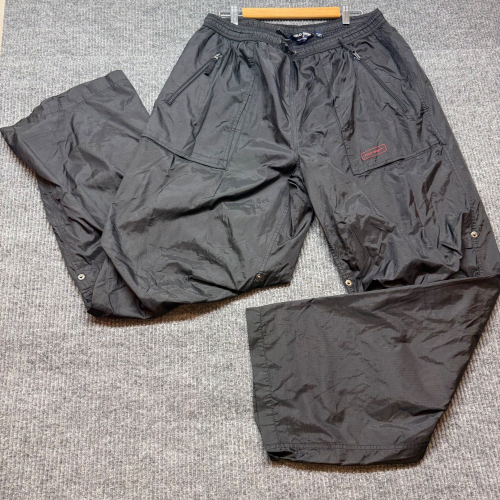 Polo Sport Ralph Lauren Mens XL Black Nylon Track Pants Mesh Lined Vintage 90s